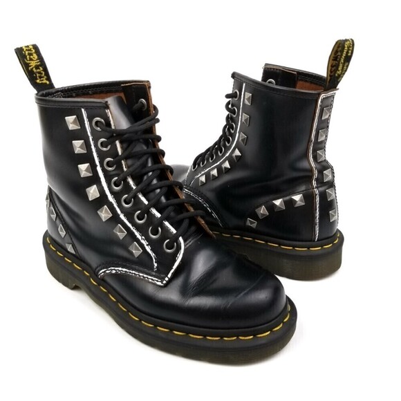 RARE Dr. Martens Studded Black Rolled Vintage Smooth High Top Boots Women's 6 - Picture 5 of 10